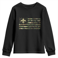 Scout Law Values Youth Sweatshirt American Camo Flag Retro Vintage