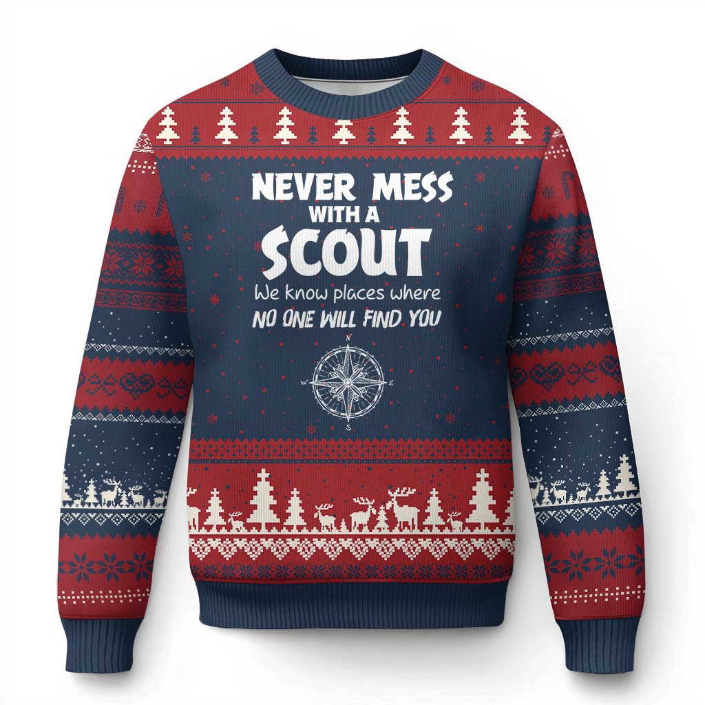 Funny Scout Ugly Christmas Sweater Never Mess With A Scout Compass - Wonder Print Shop