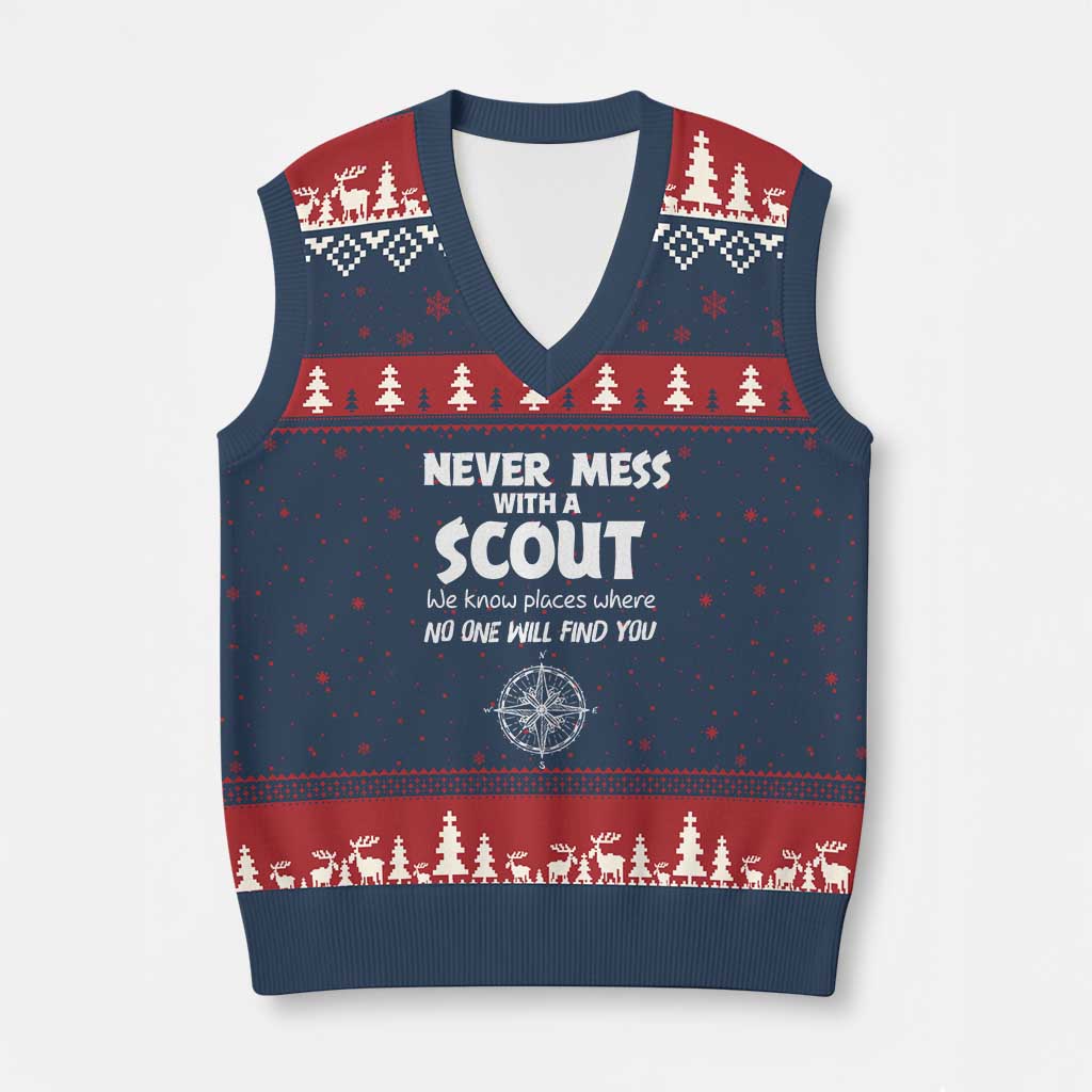 Funny Scout V-Neck Knit Sweater Vest Never Mess With A Scout Compass - Wonder Print Shop