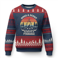 Funny Scout Ugly Christmas Sweater Once A Scout Always A Pyromaniac Adventure Retro - Wonder Print Shop
