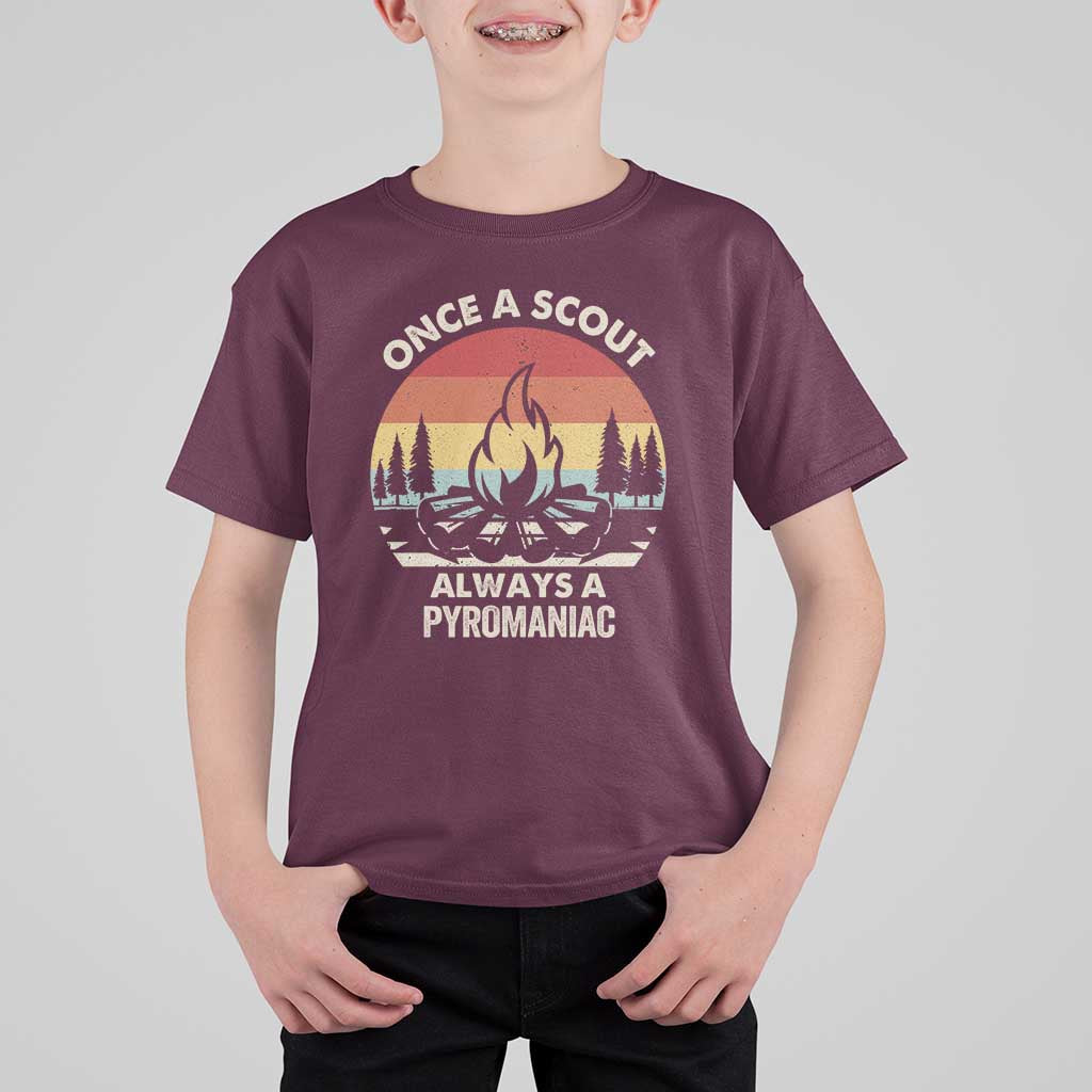 Funny Scout T Shirt For Kid Once A Scout Always A Pyromaniac Adventure Retro