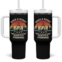 Funny Scout Tumbler With Handle Once A Scout Always A Pyromaniac Adventure Retro