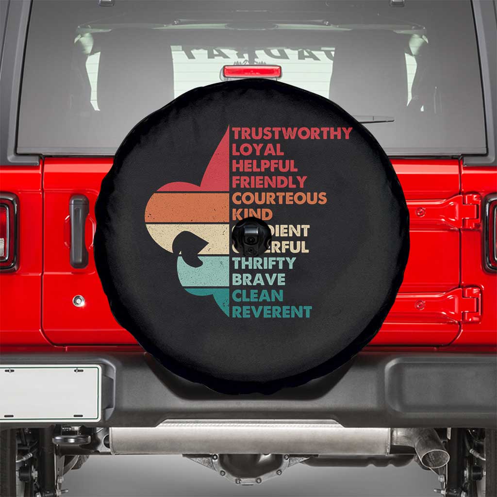 Retro Scout Law Values Spare Tire Cover Vintage Fleur-de-Lis