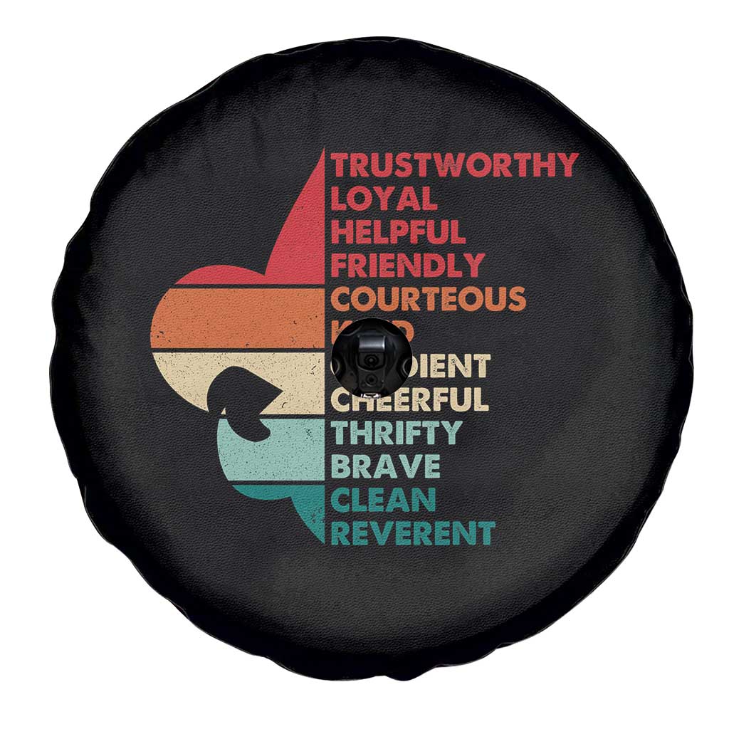 Retro Scout Law Values Spare Tire Cover Vintage Fleur-de-Lis