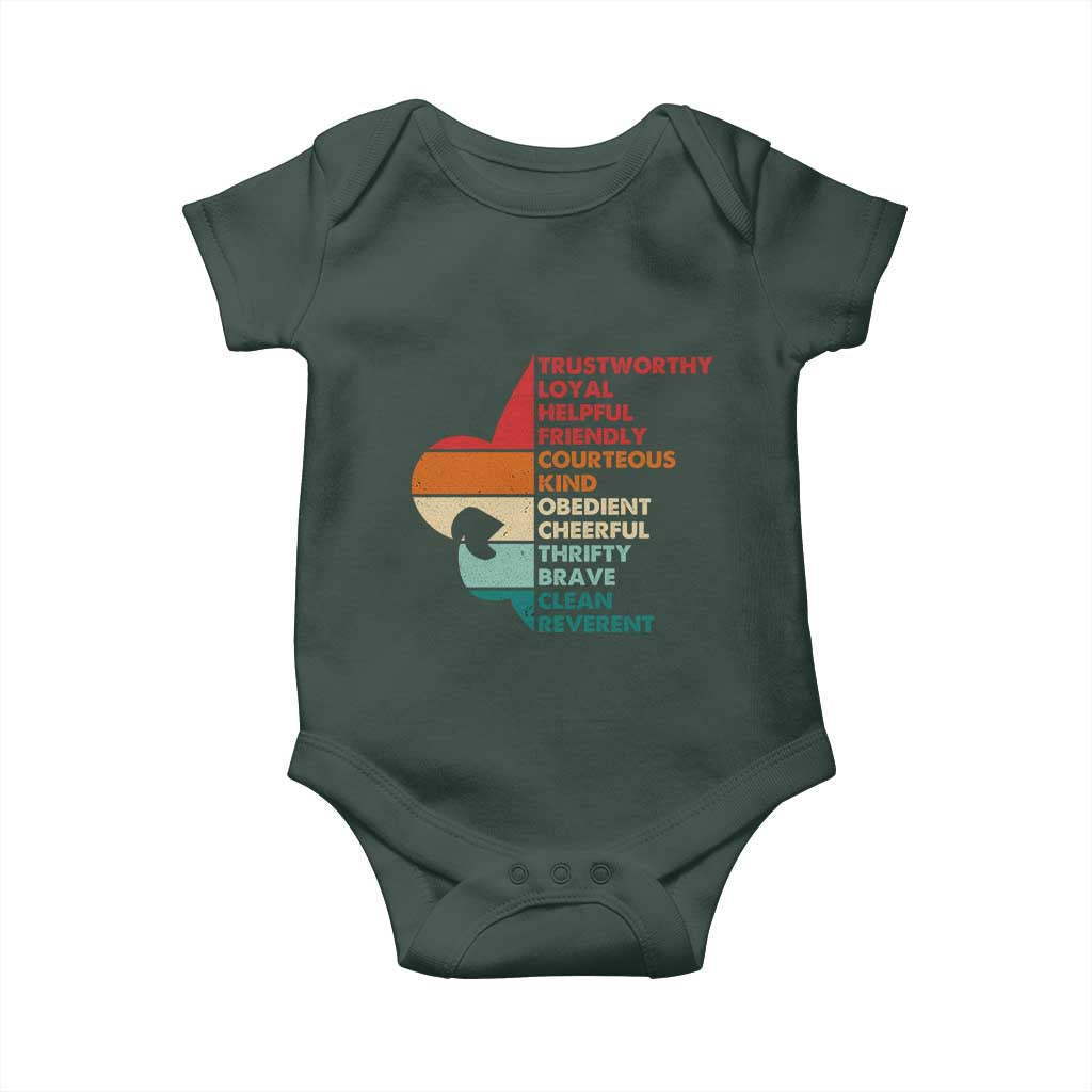 Retro Scout Law Values Baby Onesie Vintage Fleur-de-Lis