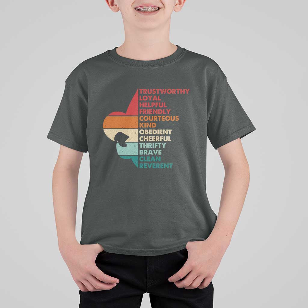 Retro Scout Law Values T Shirt For Kid Vintage Fleur-de-Lis