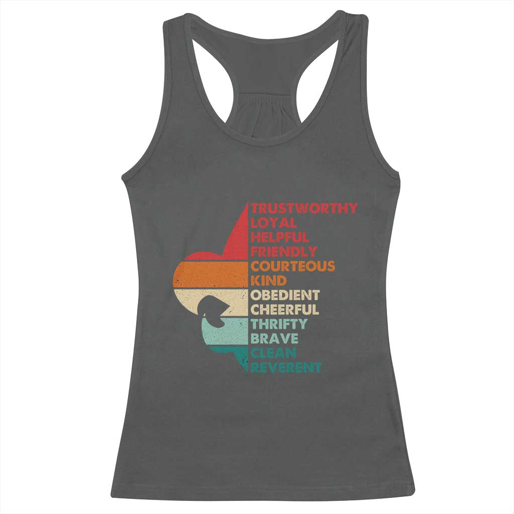 Retro Scout Law Values Racerback Tank Top Vintage Fleur-de-Lis