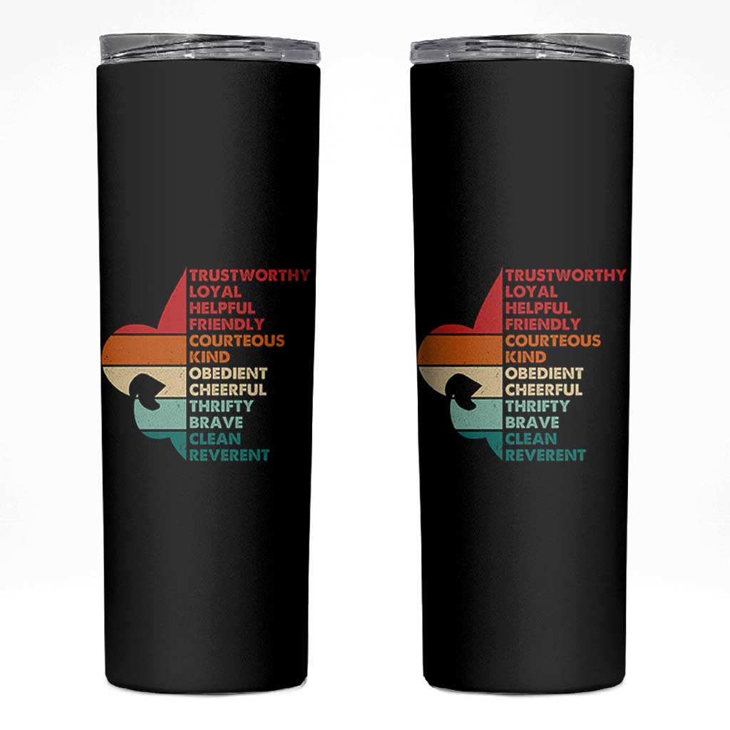 Retro Scout Law Values Skinny Tumbler Vintage Fleur-de-Lis