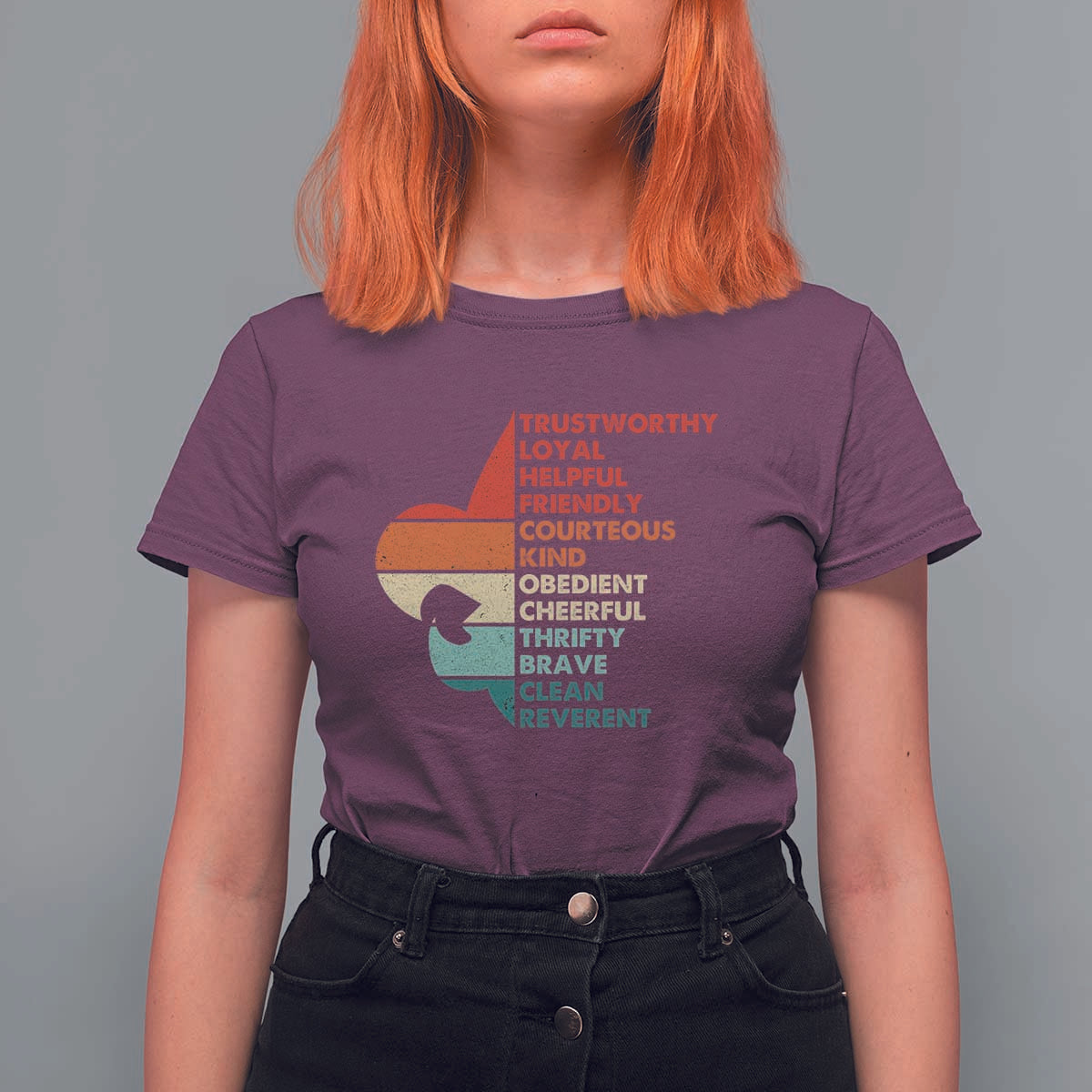 Retro Scout Law Values T Shirt For Women Vintage Fleur-de-Lis