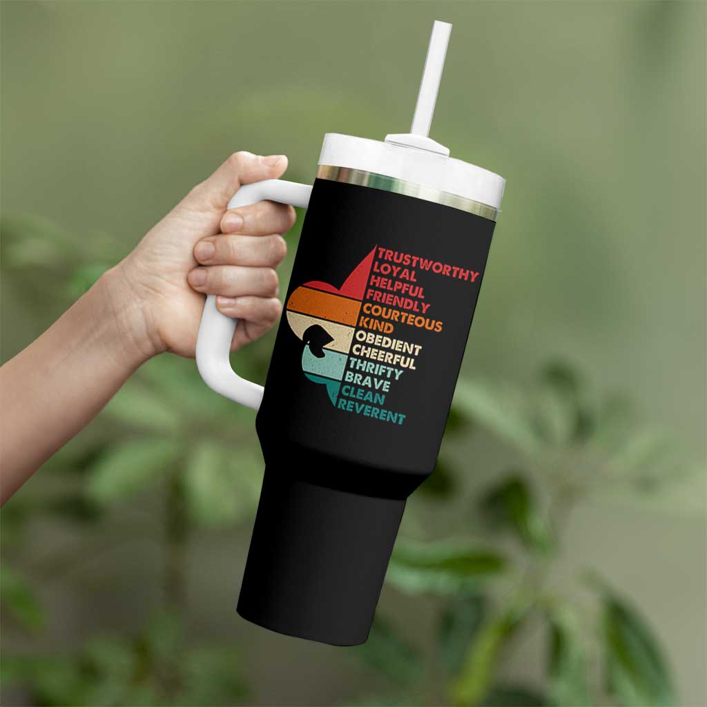 Retro Scout Law Values Tumbler With Handle Vintage Fleur-de-Lis