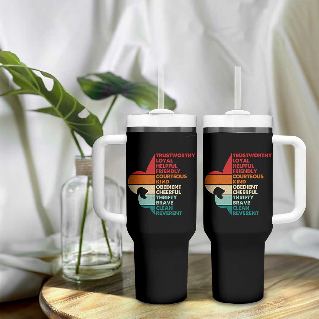 Retro Scout Law Values Tumbler With Handle Vintage Fleur-de-Lis