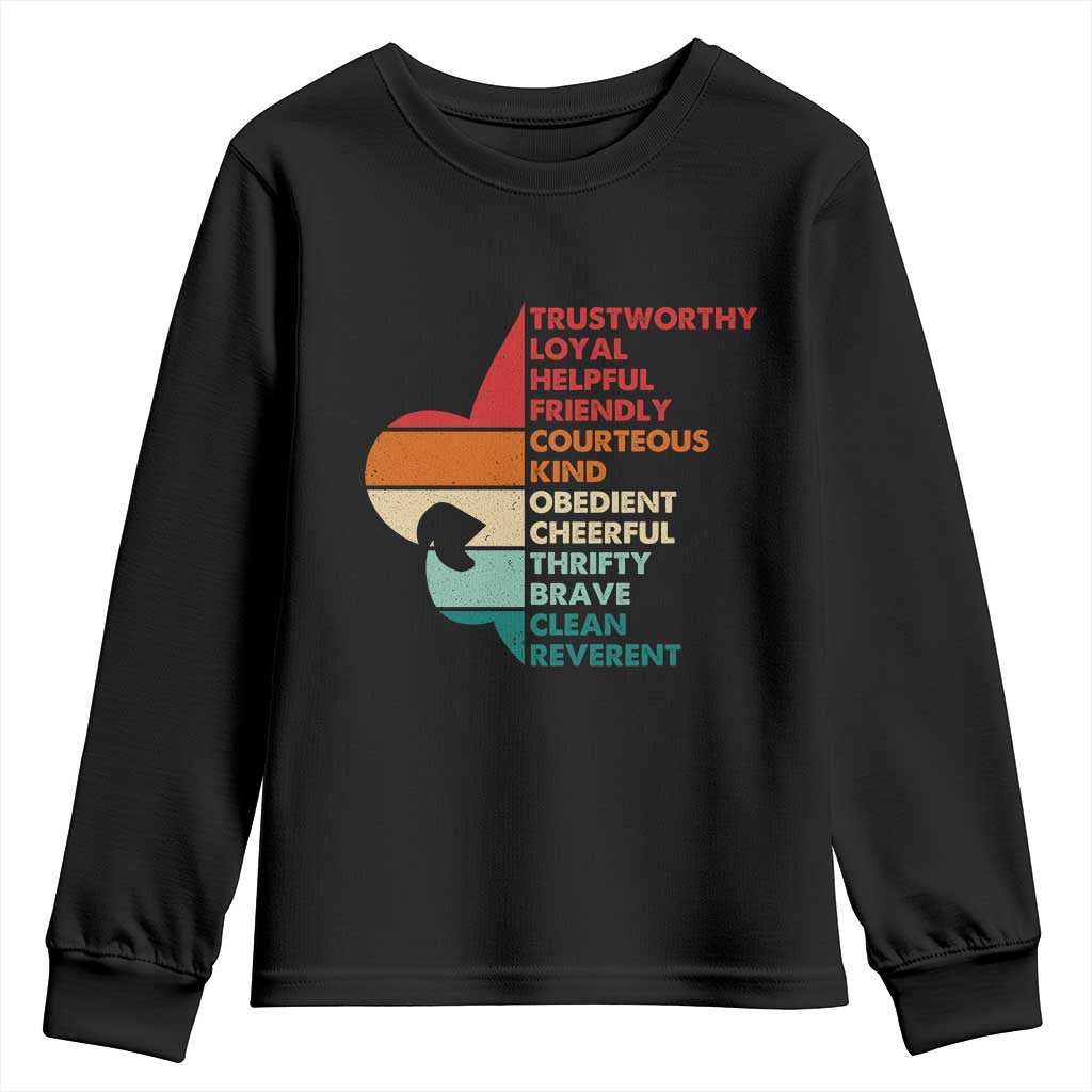 Retro Scout Law Values Youth Sweatshirt Vintage Fleur-de-Lis