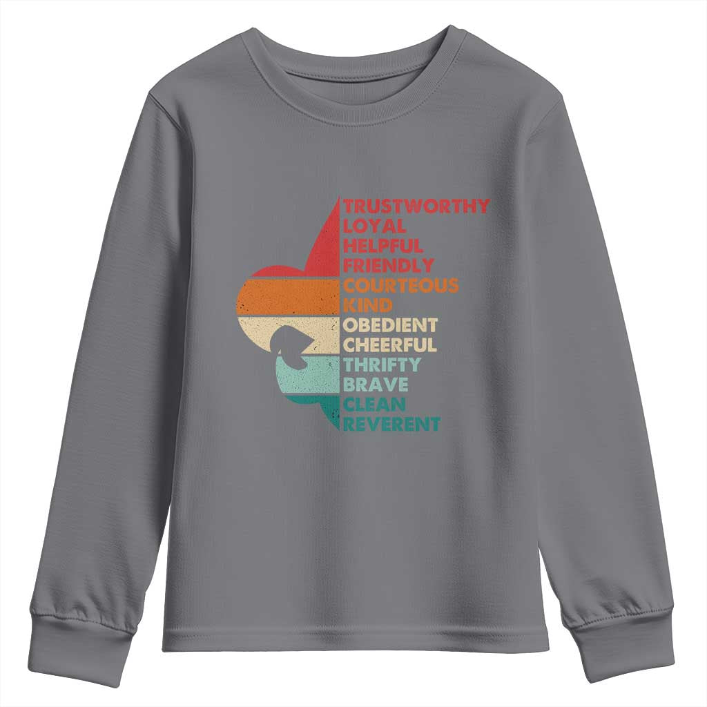 Retro Scout Law Values Youth Sweatshirt Vintage Fleur-de-Lis