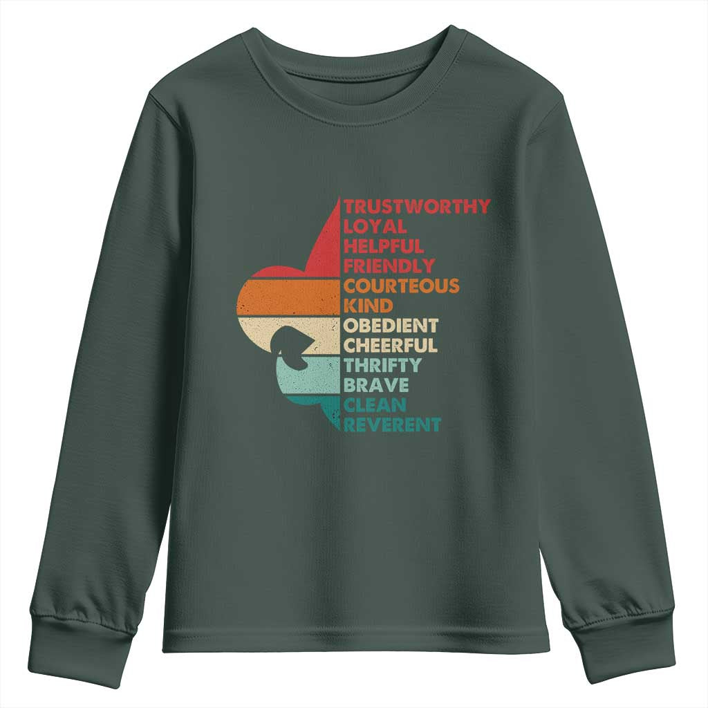 Retro Scout Law Values Youth Sweatshirt Vintage Fleur-de-Lis