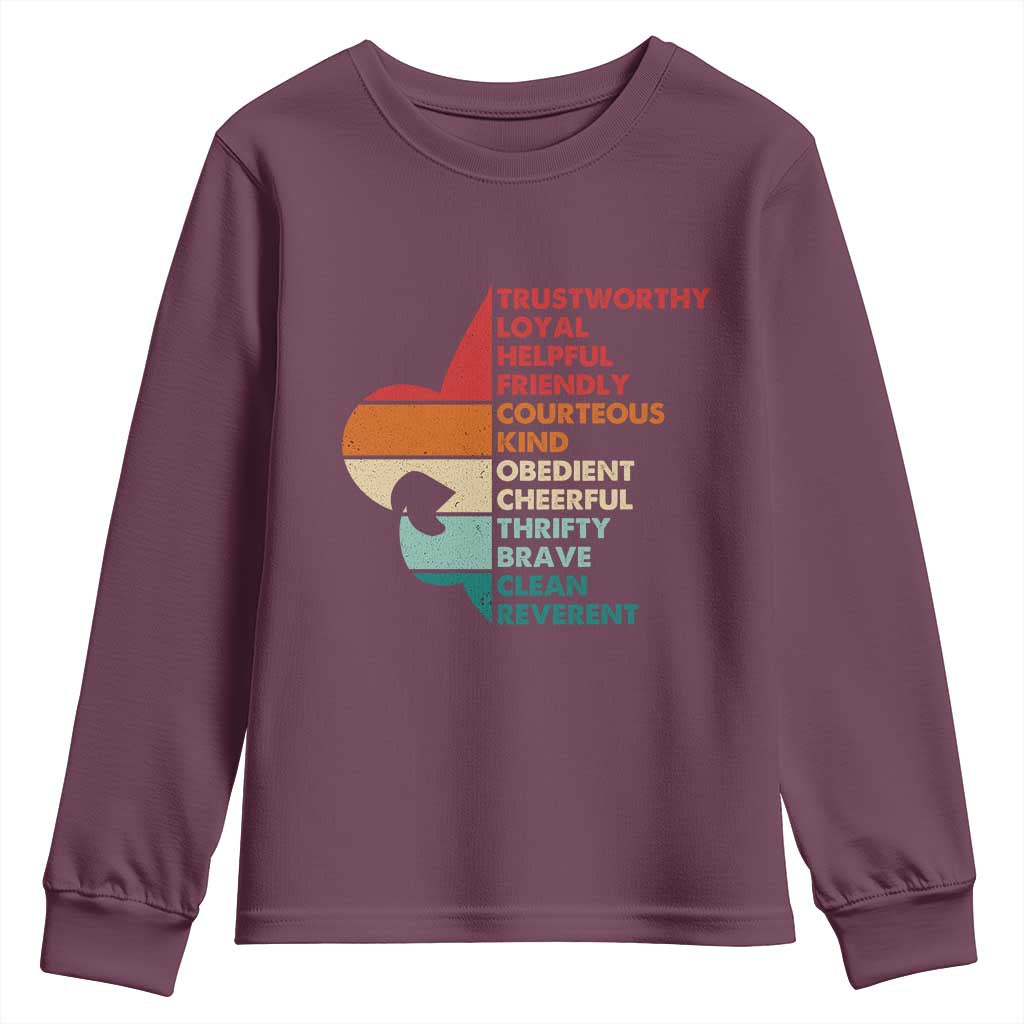Retro Scout Law Values Youth Sweatshirt Vintage Fleur-de-Lis