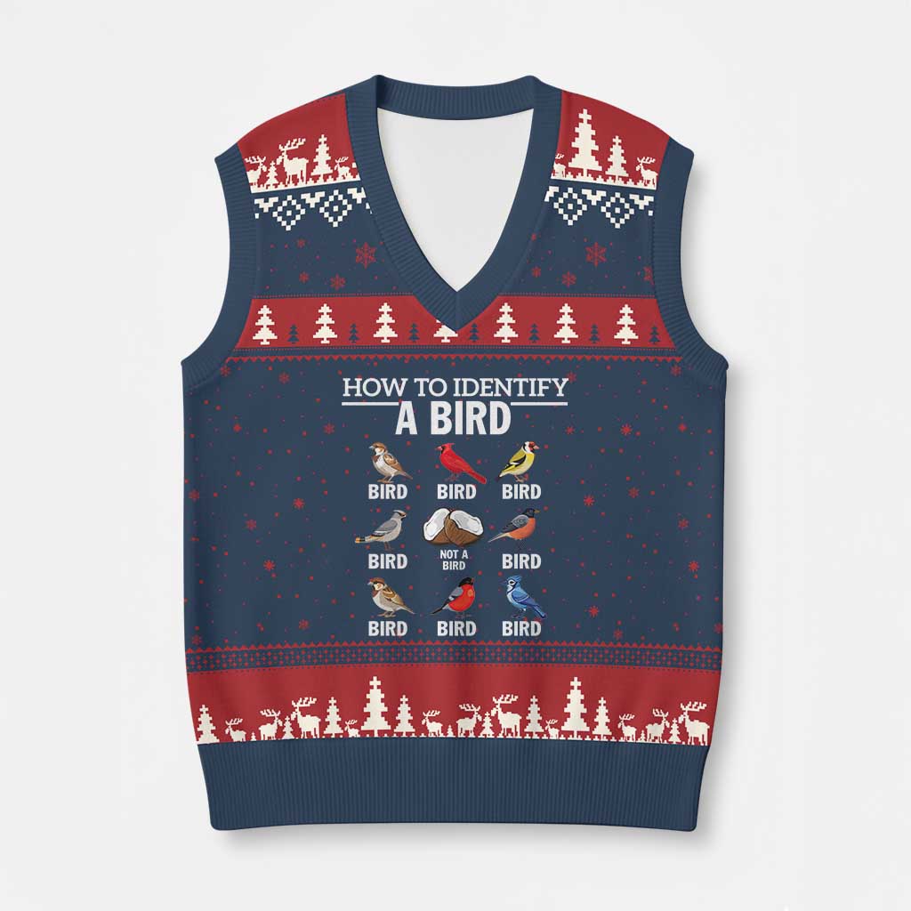 Funny Bird Watching V-Neck Knit Sweater Vest How To Identify A Bird - Wonder Print Shop