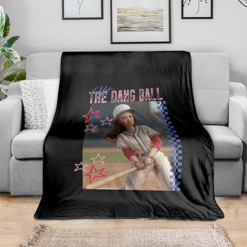 Hit The Dang Ball Funny Doll Baseball Graphic Throw Blanket Sassy Sports Fan Gift