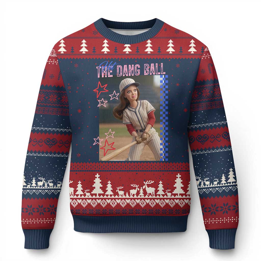 Hit The Dang Ball Funny Doll Baseball Graphic Ugly Christmas Sweater Sassy Sports Fan Gift