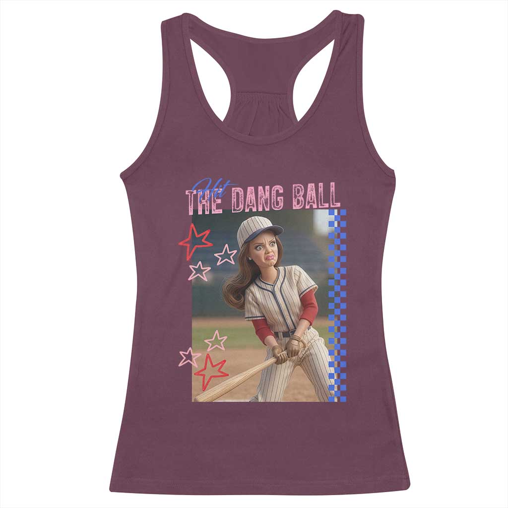 Hit The Dang Ball Funny Doll Baseball Graphic Racerback Tank Top Sassy Sports Fan Gift