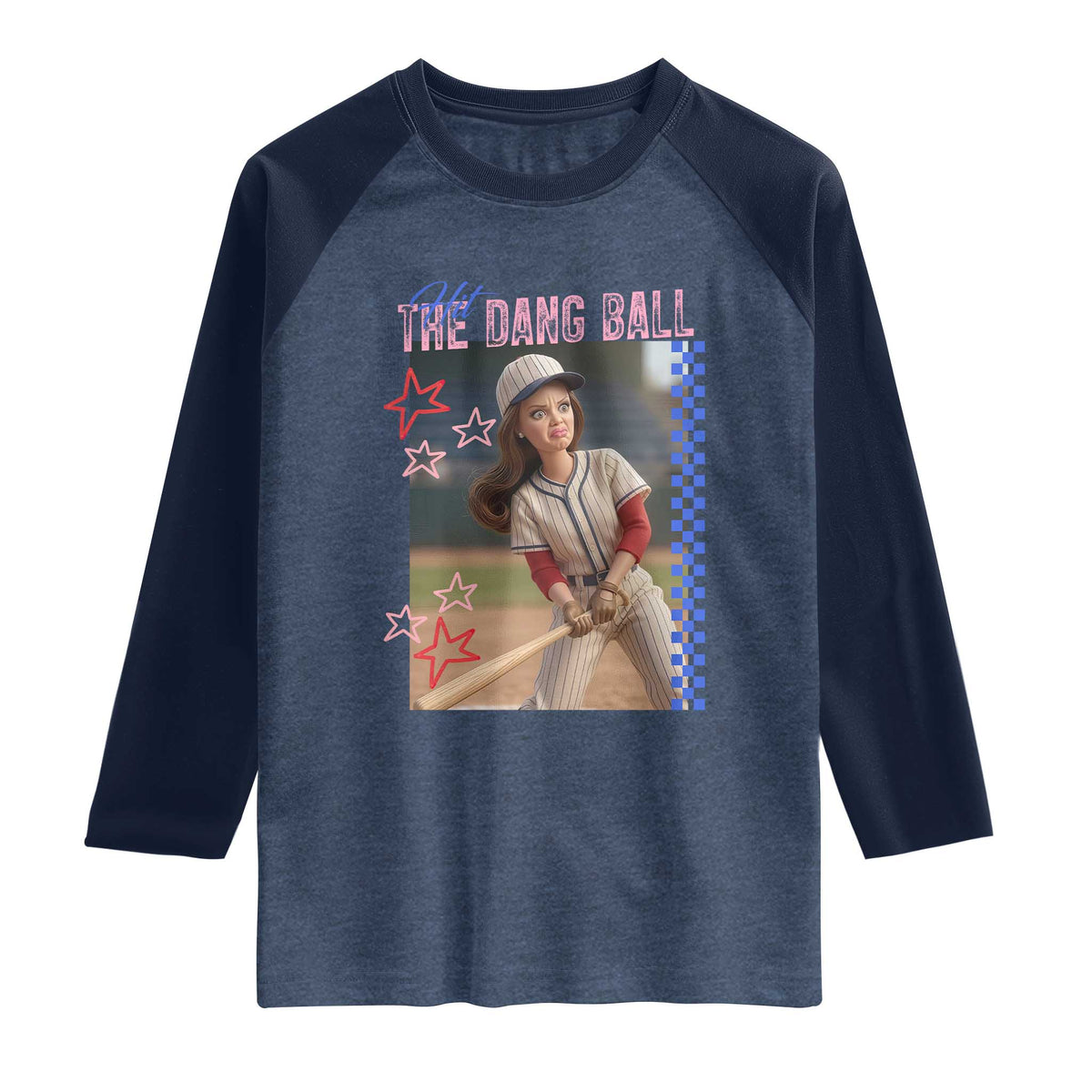 Hit The Dang Ball Funny Doll Baseball Graphic Raglan Shirt Sassy Sports Fan Gift