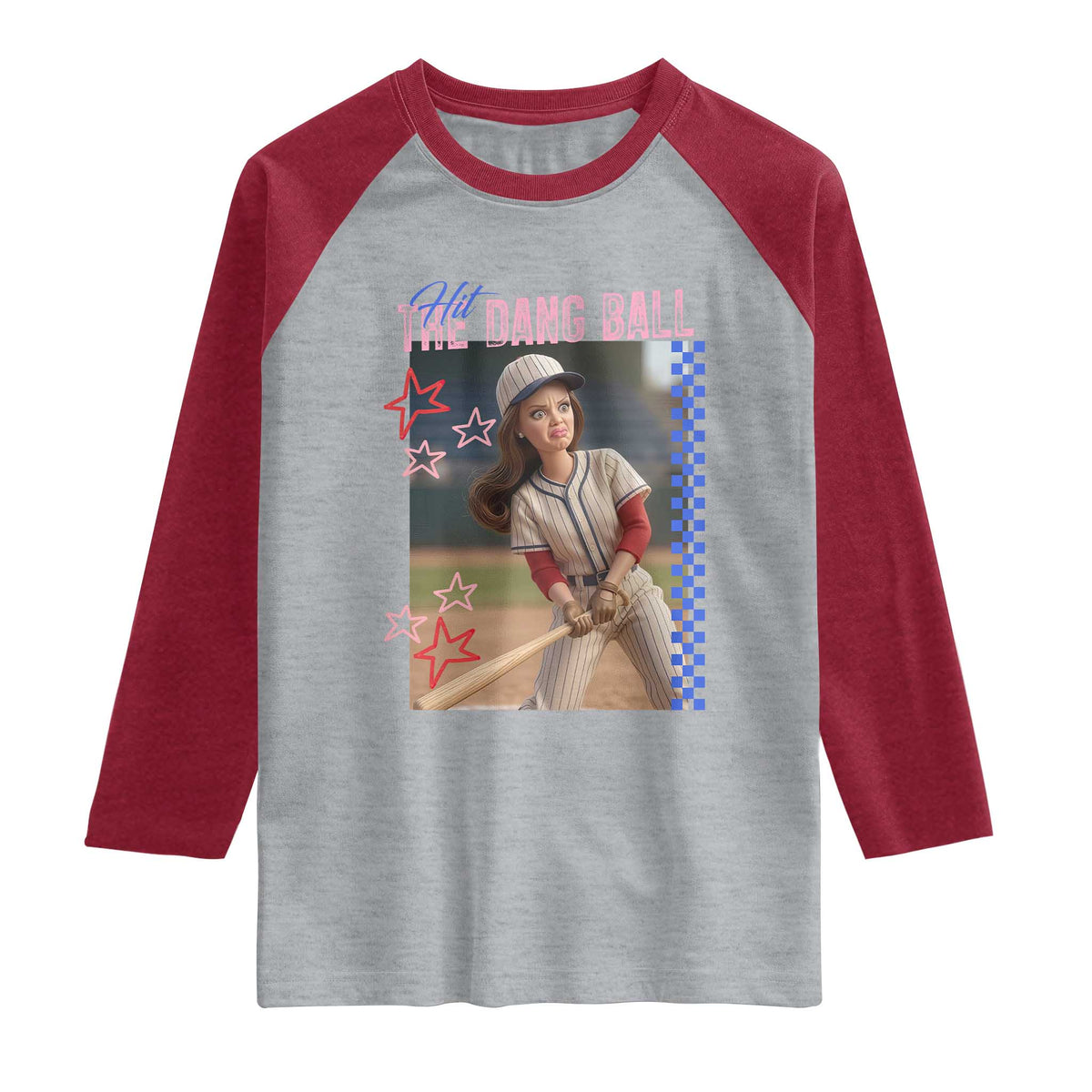 Hit The Dang Ball Funny Doll Baseball Graphic Raglan Shirt Sassy Sports Fan Gift