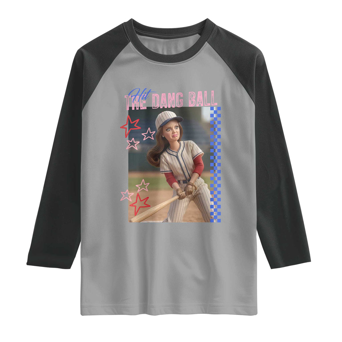 Hit The Dang Ball Funny Doll Baseball Graphic Raglan Shirt Sassy Sports Fan Gift