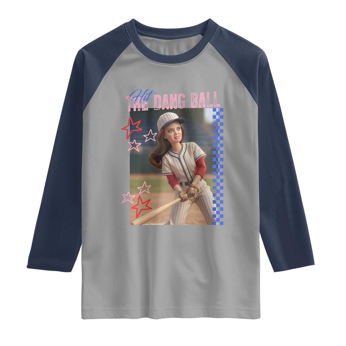 Hit The Dang Ball Funny Doll Baseball Graphic Raglan Shirt Sassy Sports Fan Gift