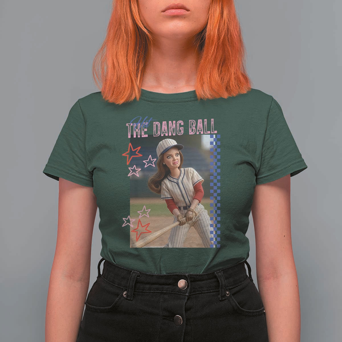 Hit The Dang Ball Funny Doll Baseball Graphic T Shirt For Women Sassy Sports Fan Gift