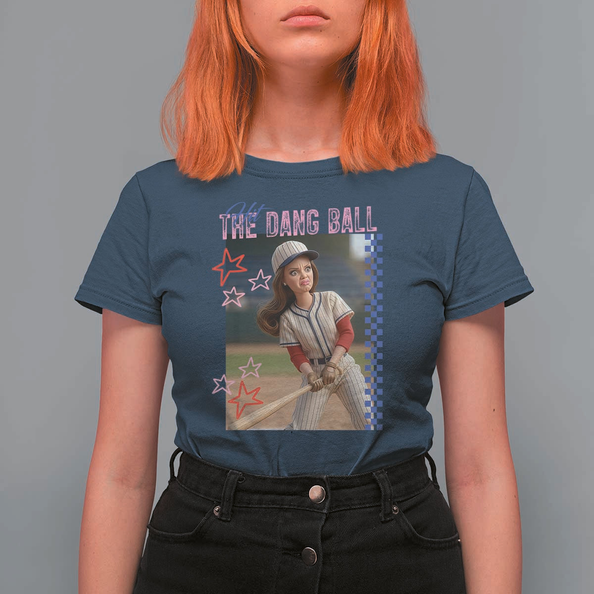 Hit The Dang Ball Funny Doll Baseball Graphic T Shirt For Women Sassy Sports Fan Gift