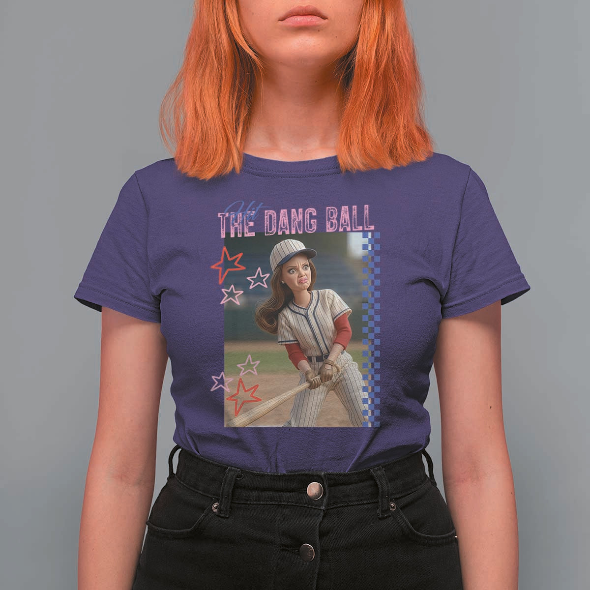 Hit The Dang Ball Funny Doll Baseball Graphic T Shirt For Women Sassy Sports Fan Gift