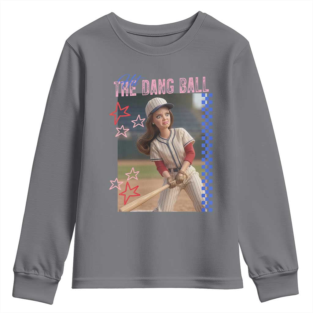 Hit The Dang Ball Funny Doll Baseball Graphic Youth Sweatshirt Sassy Sports Fan Gift