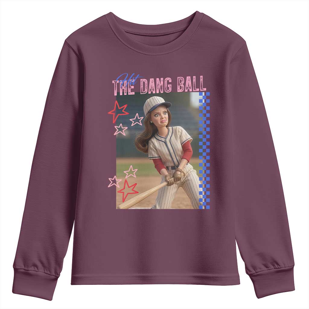 Hit The Dang Ball Funny Doll Baseball Graphic Youth Sweatshirt Sassy Sports Fan Gift