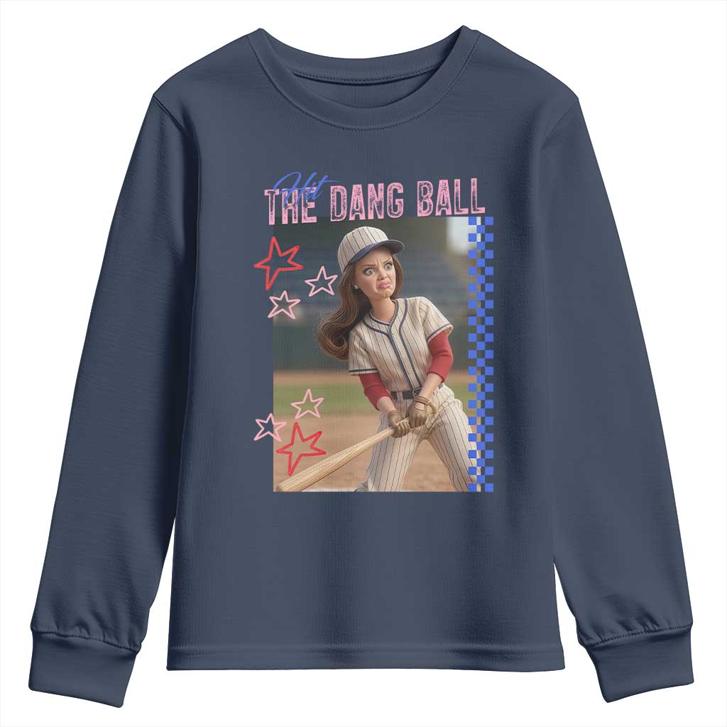 Hit The Dang Ball Funny Doll Baseball Graphic Youth Sweatshirt Sassy Sports Fan Gift