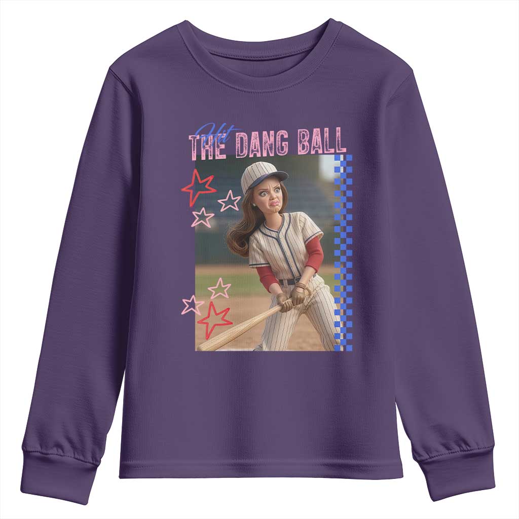 Hit The Dang Ball Funny Doll Baseball Graphic Youth Sweatshirt Sassy Sports Fan Gift
