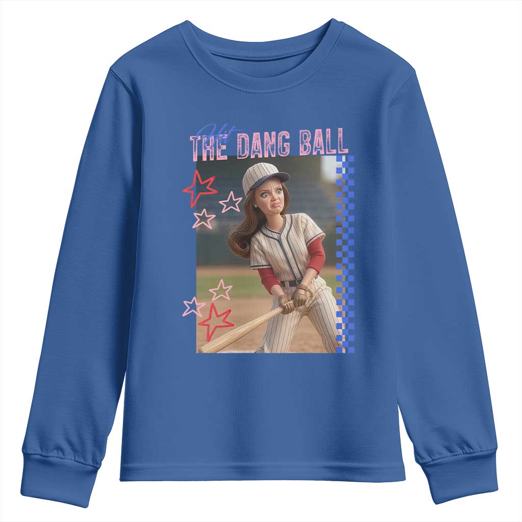 Hit The Dang Ball Funny Doll Baseball Graphic Youth Sweatshirt Sassy Sports Fan Gift