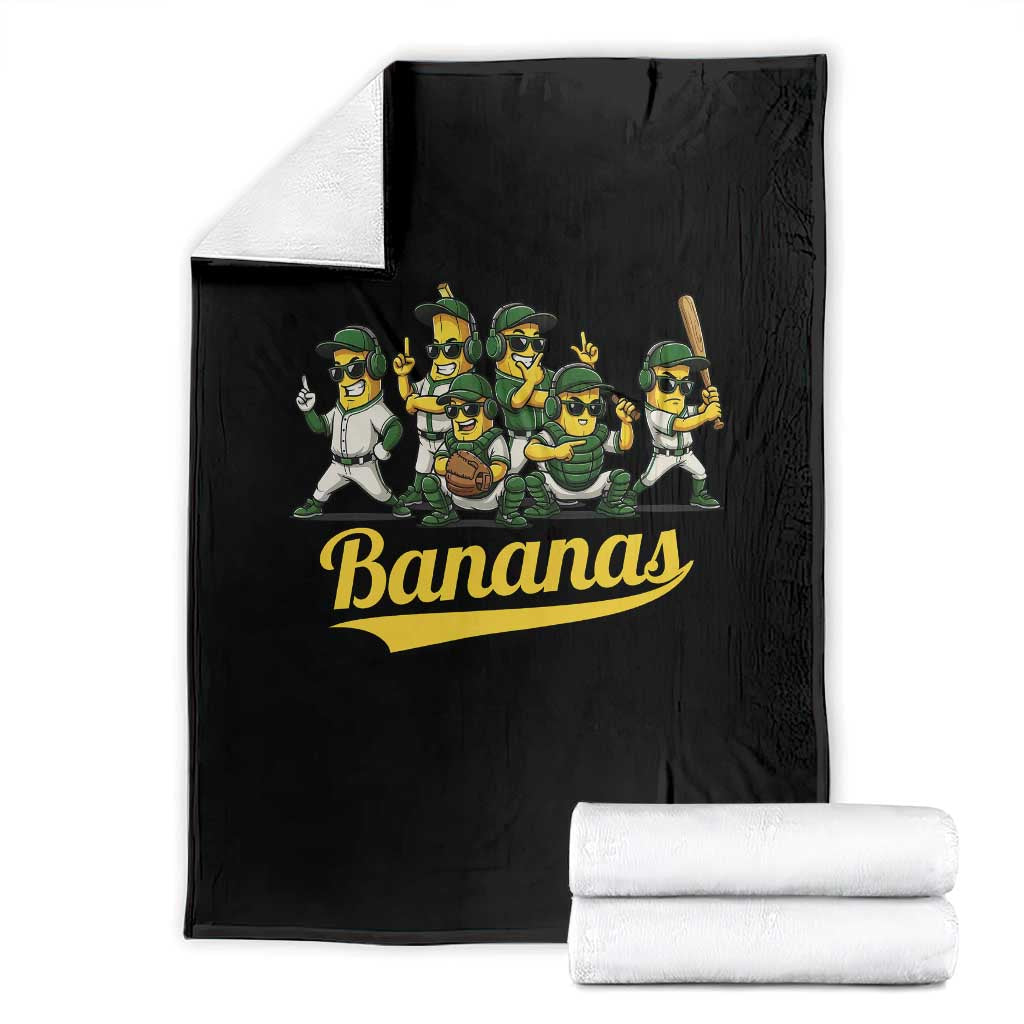 Cool Bananas Squad Playing Baseball Graphic Throw Blanket for Sports Fans Entertainment