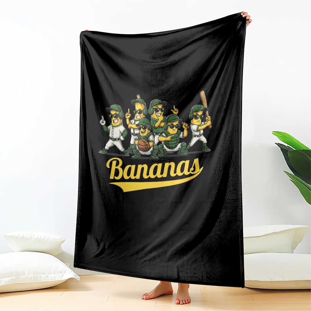 Cool Bananas Squad Playing Baseball Graphic Throw Blanket for Sports Fans Entertainment