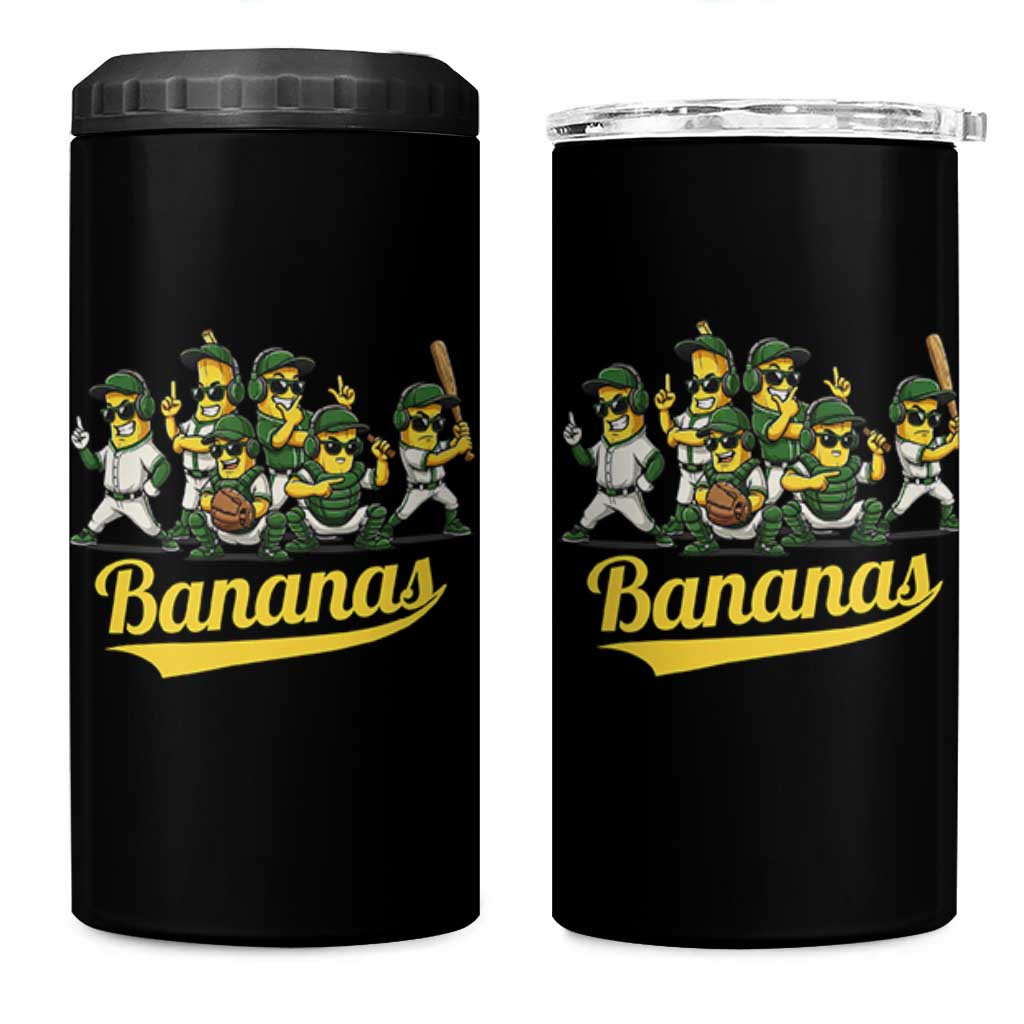 Cool Bananas Squad Playing Baseball Graphic 4 in 1 Can Cooler Tumbler for Sports Fans Entertainment