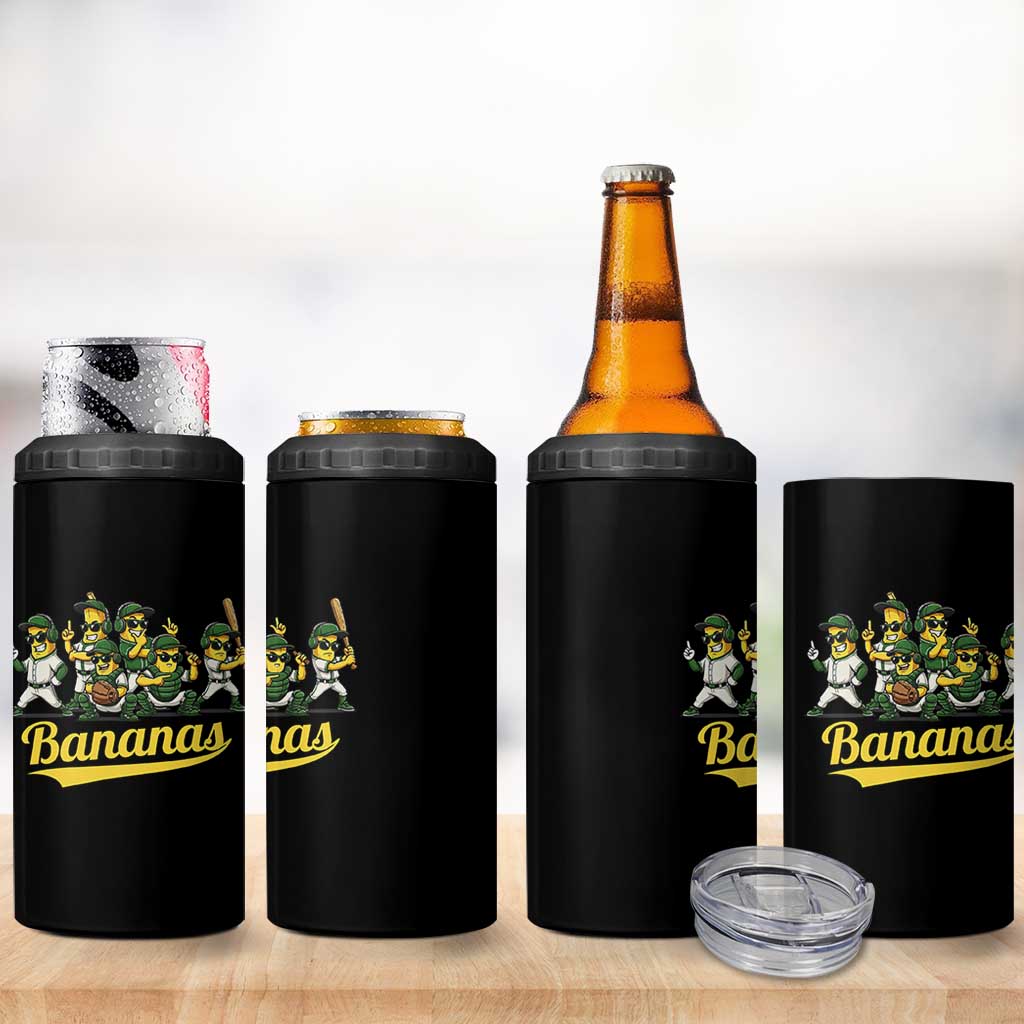Cool Bananas Squad Playing Baseball Graphic 4 in 1 Can Cooler Tumbler for Sports Fans Entertainment