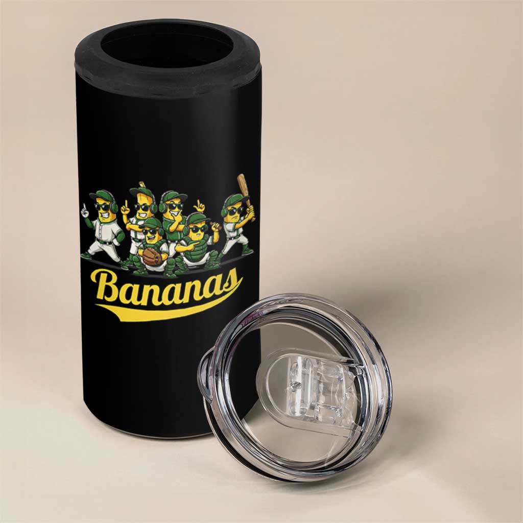 Cool Bananas Squad Playing Baseball Graphic 4 in 1 Can Cooler Tumbler for Sports Fans Entertainment