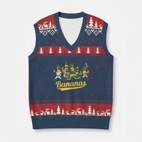 Cool Bananas Squad Playing Baseball Graphic V-Neck Knit Sweater Vest for Sports Fans Entertainment