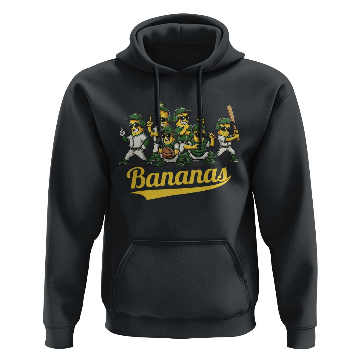 Cool Bananas Squad Playing Baseball Graphic Hoodie for Sports Fans Entertainment