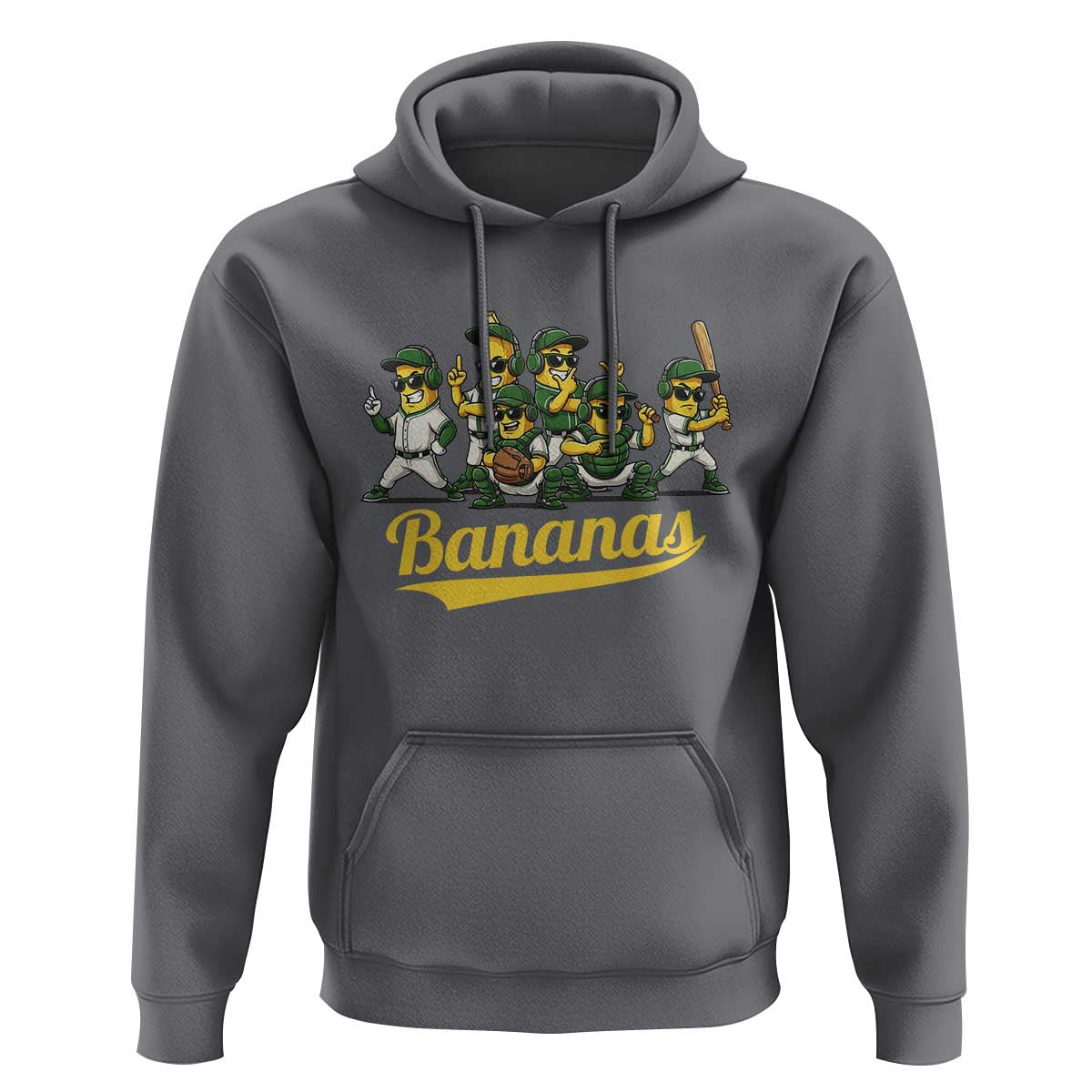 Cool Bananas Squad Playing Baseball Graphic Hoodie for Sports Fans Entertainment