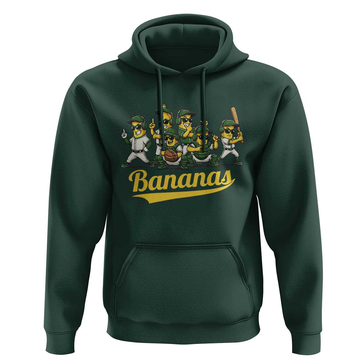 Cool Bananas Squad Playing Baseball Graphic Hoodie for Sports Fans Entertainment