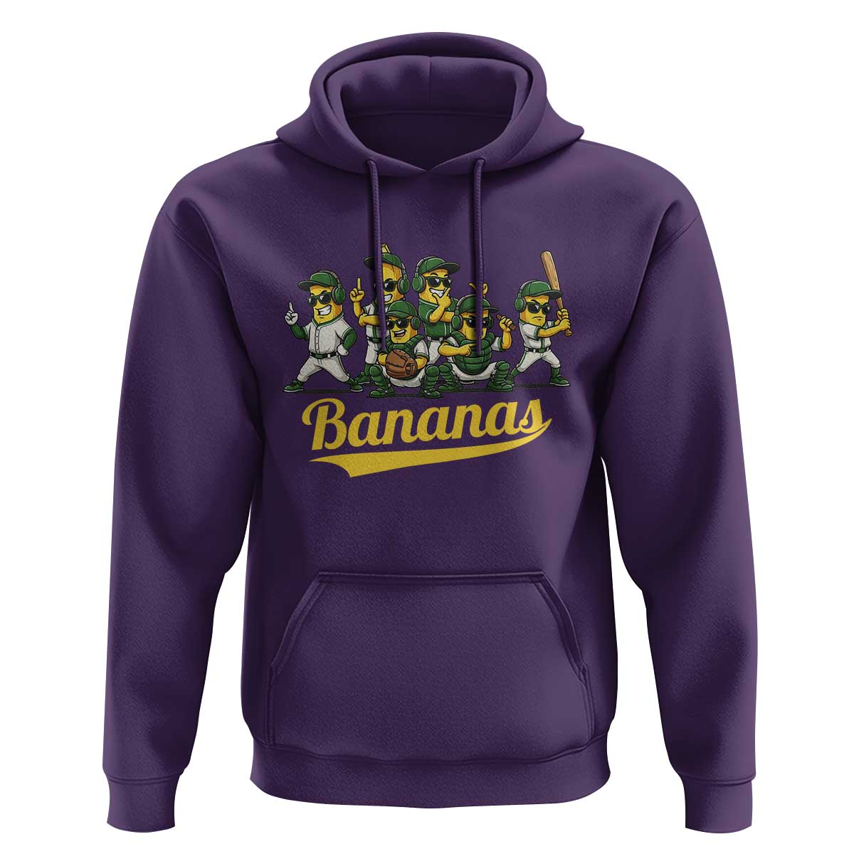 Cool Bananas Squad Playing Baseball Graphic Hoodie for Sports Fans Entertainment