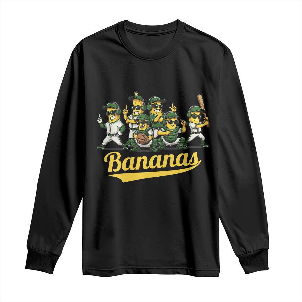 Cool Bananas Squad Playing Baseball Graphic Long Sleeve Shirt for Sports Fans Entertainment