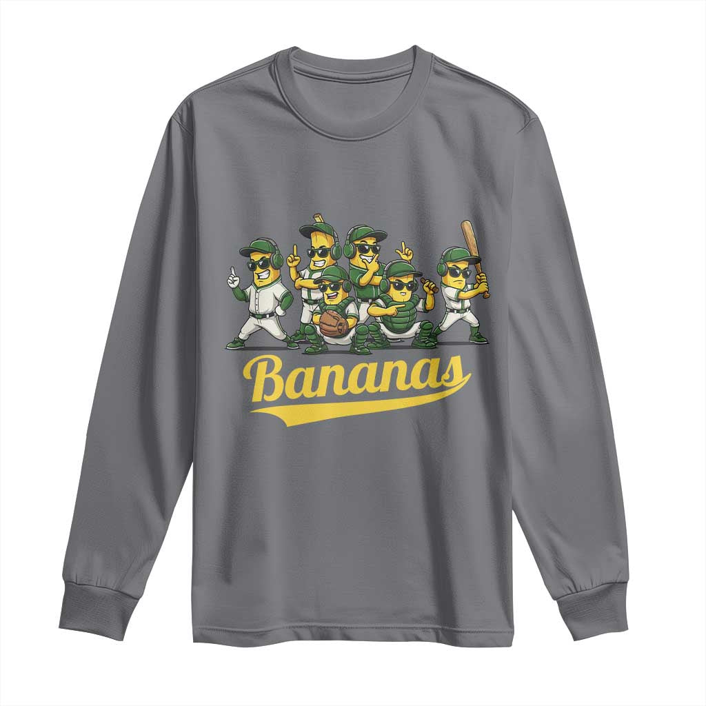 Cool Bananas Squad Playing Baseball Graphic Long Sleeve Shirt for Sports Fans Entertainment