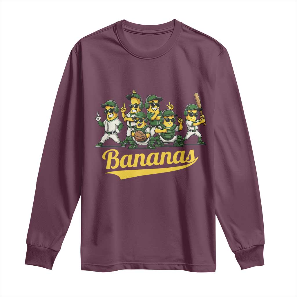 Cool Bananas Squad Playing Baseball Graphic Long Sleeve Shirt for Sports Fans Entertainment