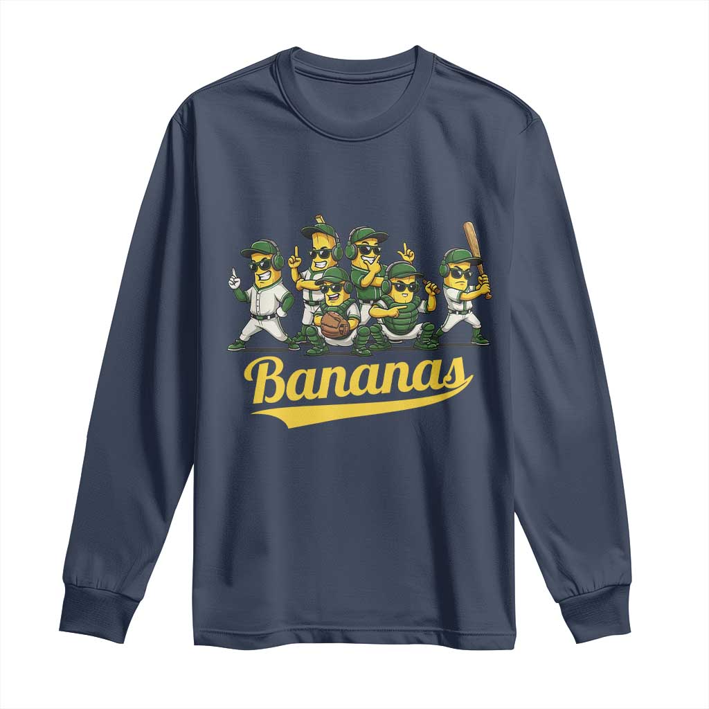 Cool Bananas Squad Playing Baseball Graphic Long Sleeve Shirt for Sports Fans Entertainment