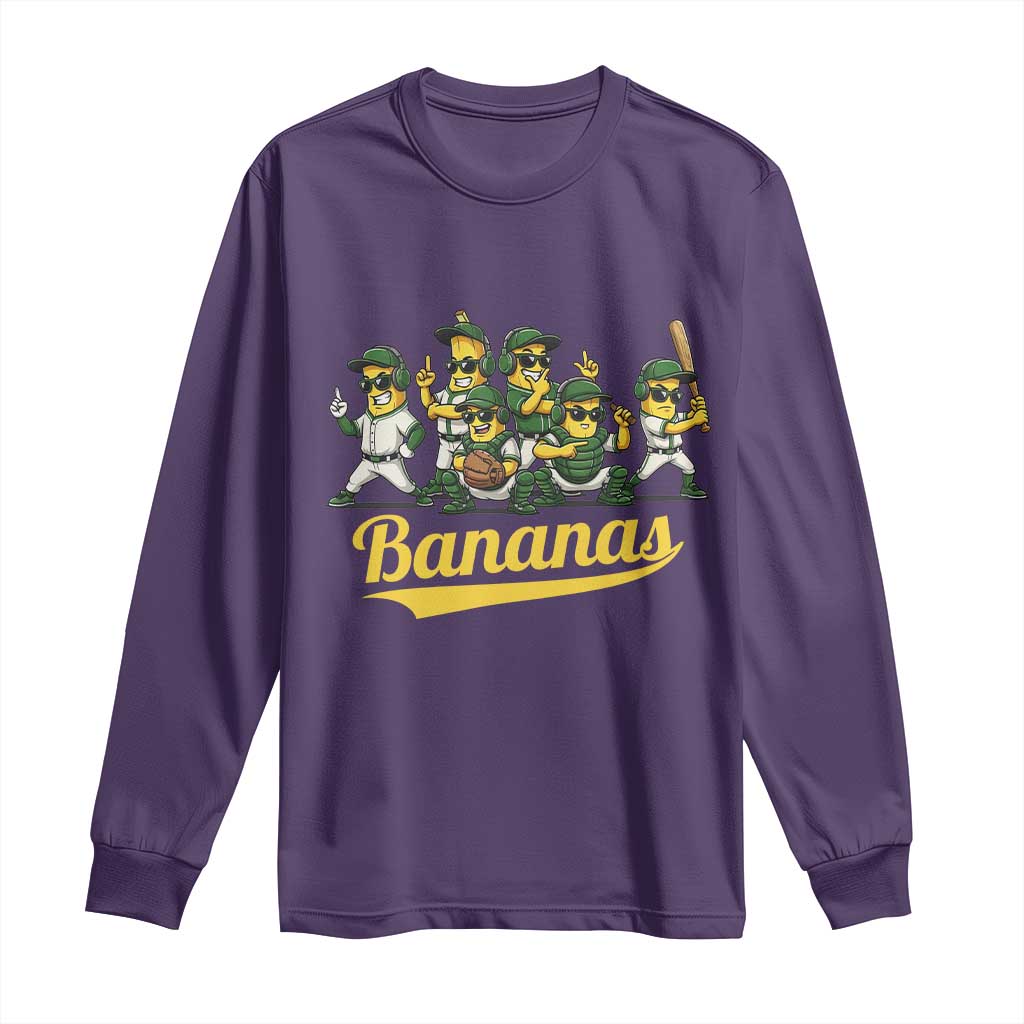 Cool Bananas Squad Playing Baseball Graphic Long Sleeve Shirt for Sports Fans Entertainment